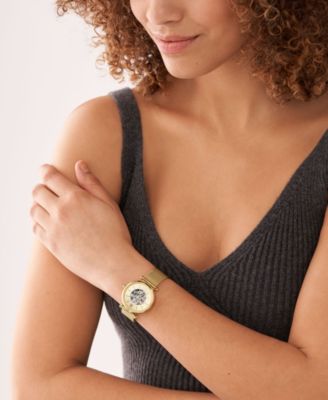Women's Carlie Automatic Gold-Tone Stainless Steel Mesh Watch, 35mm