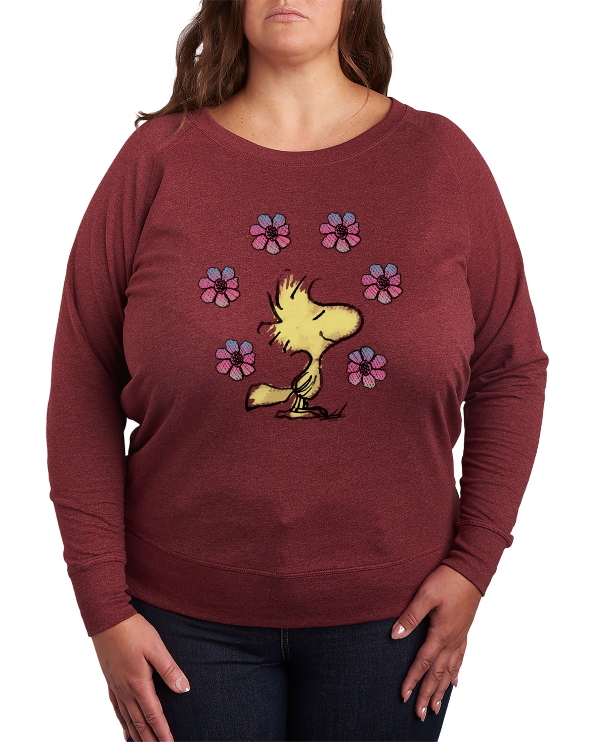 Air Waves Plus Size Trendy Peanuts Graphic Pullover Top In Red