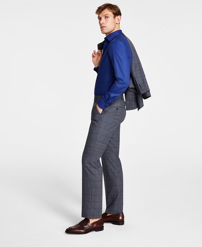 Dark Blue striped wool blend Wide Leg Pant Suit