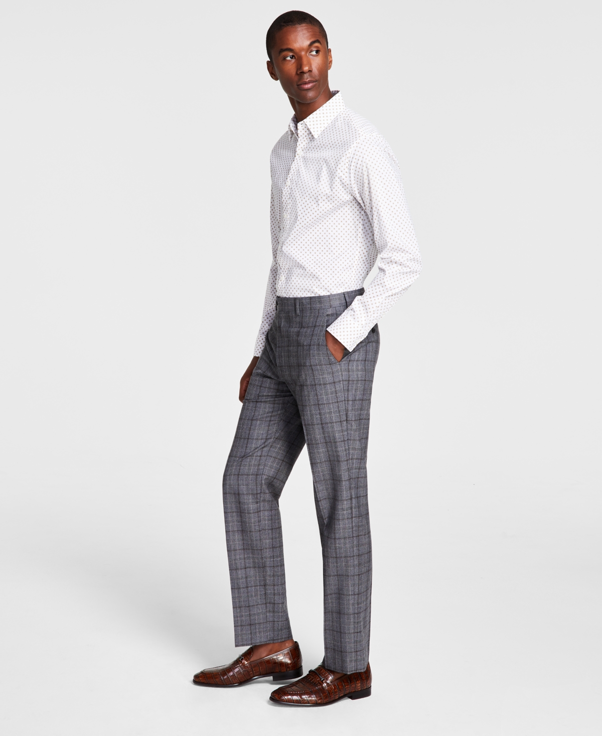 Michael Kors Men's Plaid Classic-fit Wool-blend Stretch Suit Separate Pants In Medium Grey Plaid