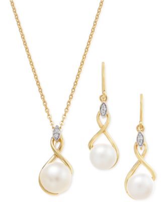 Cultured Freshwater Pearl (8mm) & Cubic Zirconia 18" Pendant Necklace in 14k Two-Tone Gold-Plated Sterling Silver