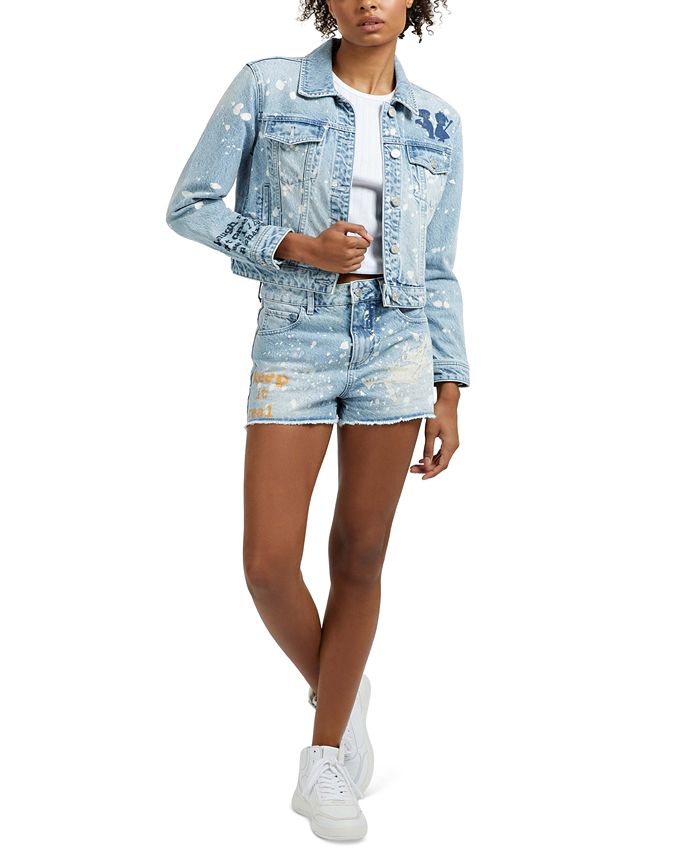 GUESS Women's Stevie Paint Splatter Denim Jacket Macy's