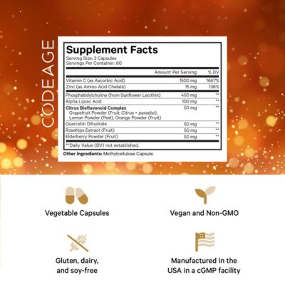 Liposomal Vitamin C 1500mg with Zinc, Elderberry, Citrus Bioflavonoids Grapefruit, Lemon, Orange Powder, Quercetin & Rose HIPS, 180 Capsules