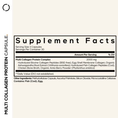 Multi Collagen Peptides Protein Capsules, 5 Collagen Types, Grass-Fed & Hydrolyzed Bovine Collagen Pills Supplement, Ashwagandha, 90 Capsules