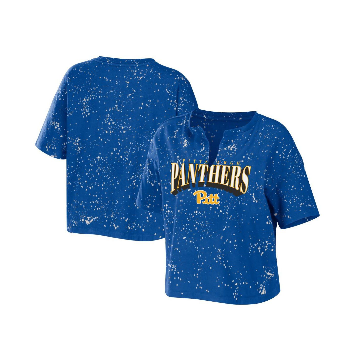 Женская футболка WEAR by Erin Andrews Royal Pitt Panthers Bleach Wash Splatter Notch Neck — фото 2