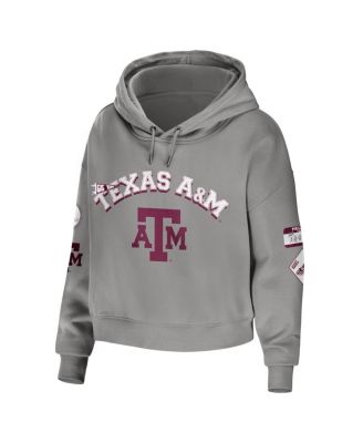 Women's Gray Texas A&M Aggies Mixed Media Cropped Pullover Hoodie