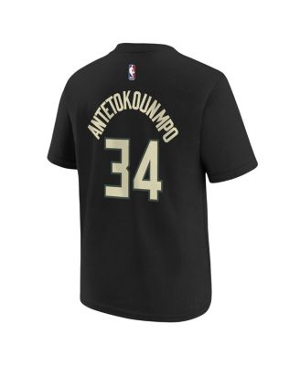 Big Boys and Girls Giannis Antetokounmpo Black Milwaukee Bucks Statement Edition Name and Number Player T-shirt