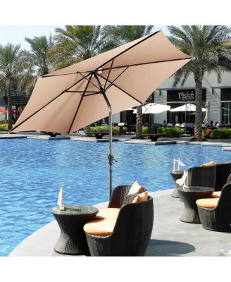 9FT Patio Umbrella Patio Market Steel Tilt W/ Crank Outdoor Yard Garden