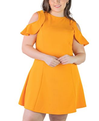 Plus Size Ruffle Cold Shoulder A Line Dress