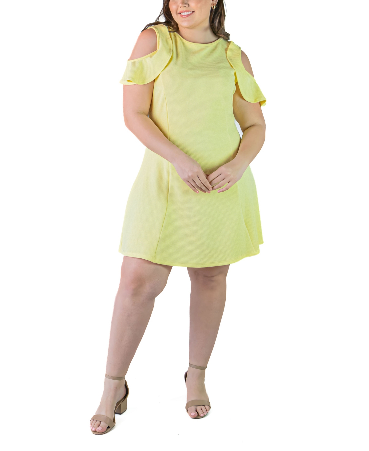 24seven Comfort Apparel Plus Size Ruffle A-line Knee Length Dress In Banana