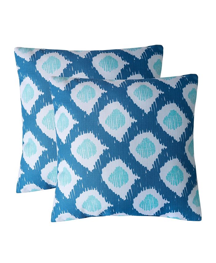 Ocean Pacific BLue Grid Print 2 Pack Decorative Pillow Set, 18" x 18