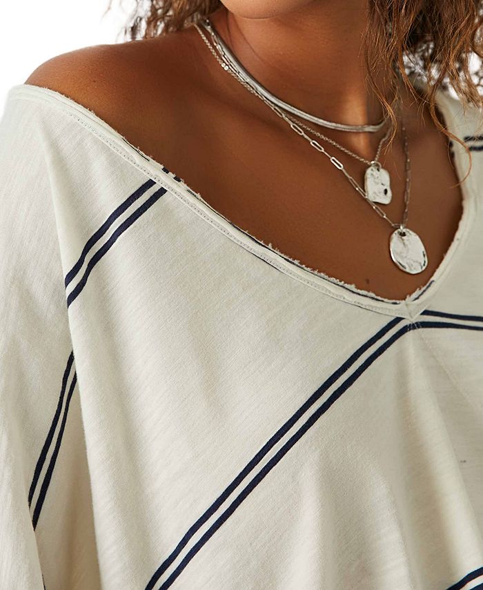Free People Women's Jaydon Stripe Deep V-Neck T-Shirt - Macy's