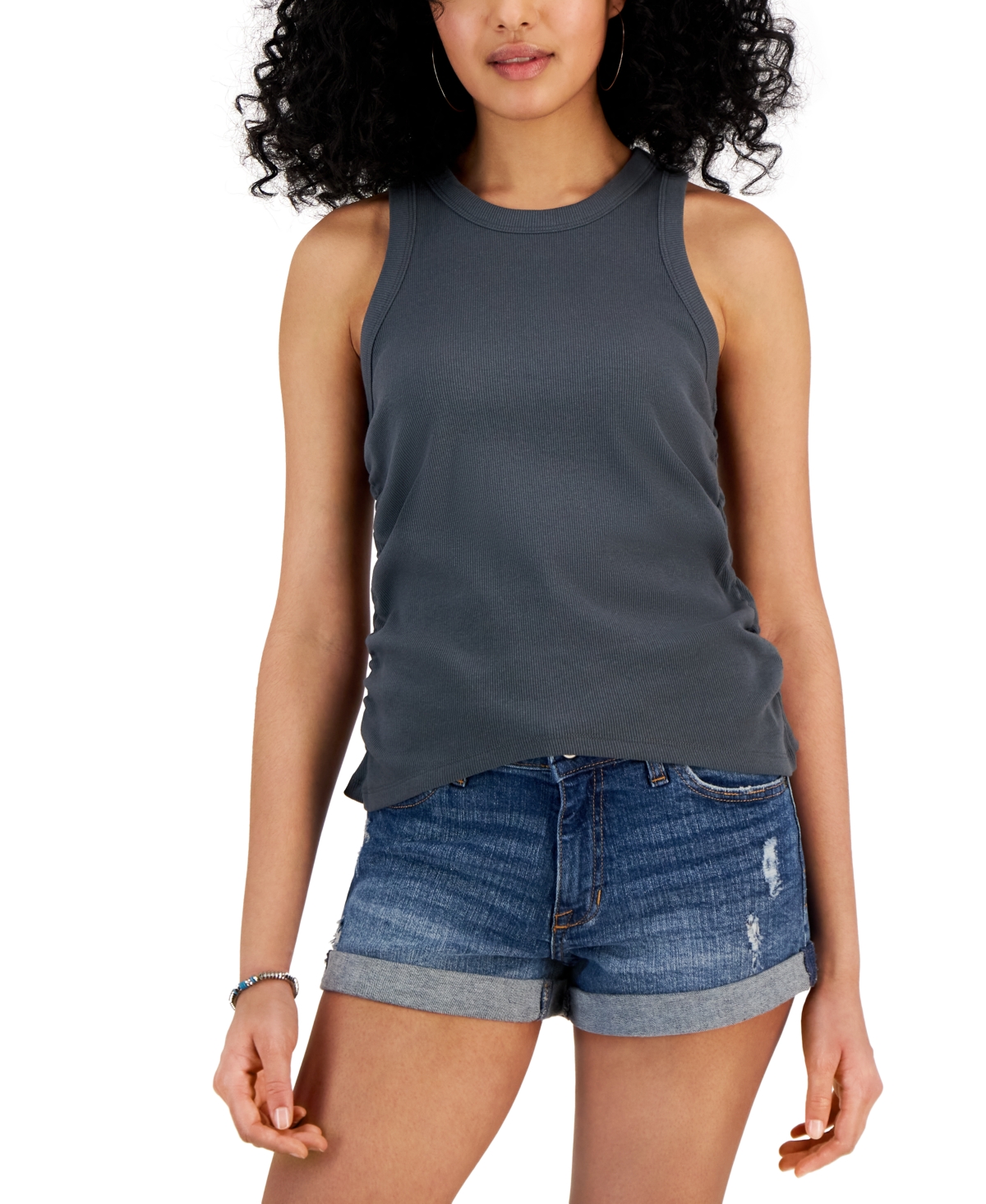 Shop Rebellious One Juniors' Side-ruched Tank Top In Turbulence