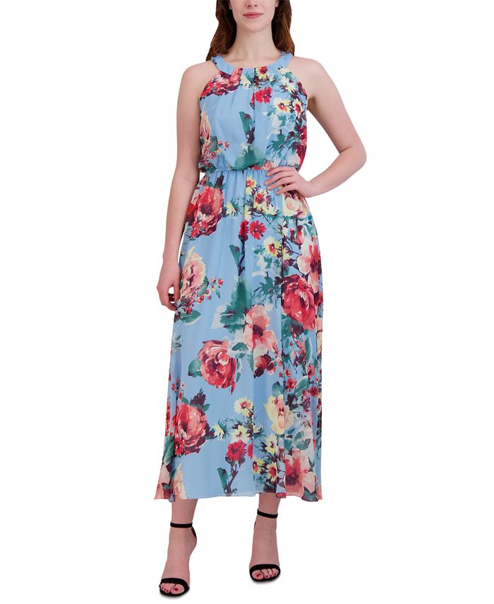 Robbie Bee Women's Floral-Print Round-Neck Sleeveless Maxi Dress - Macy's