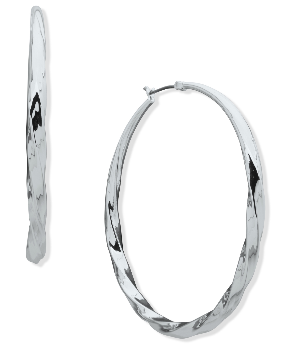 Dkny Medium Twist Style Hoop Earrings, 1.98" In Silver