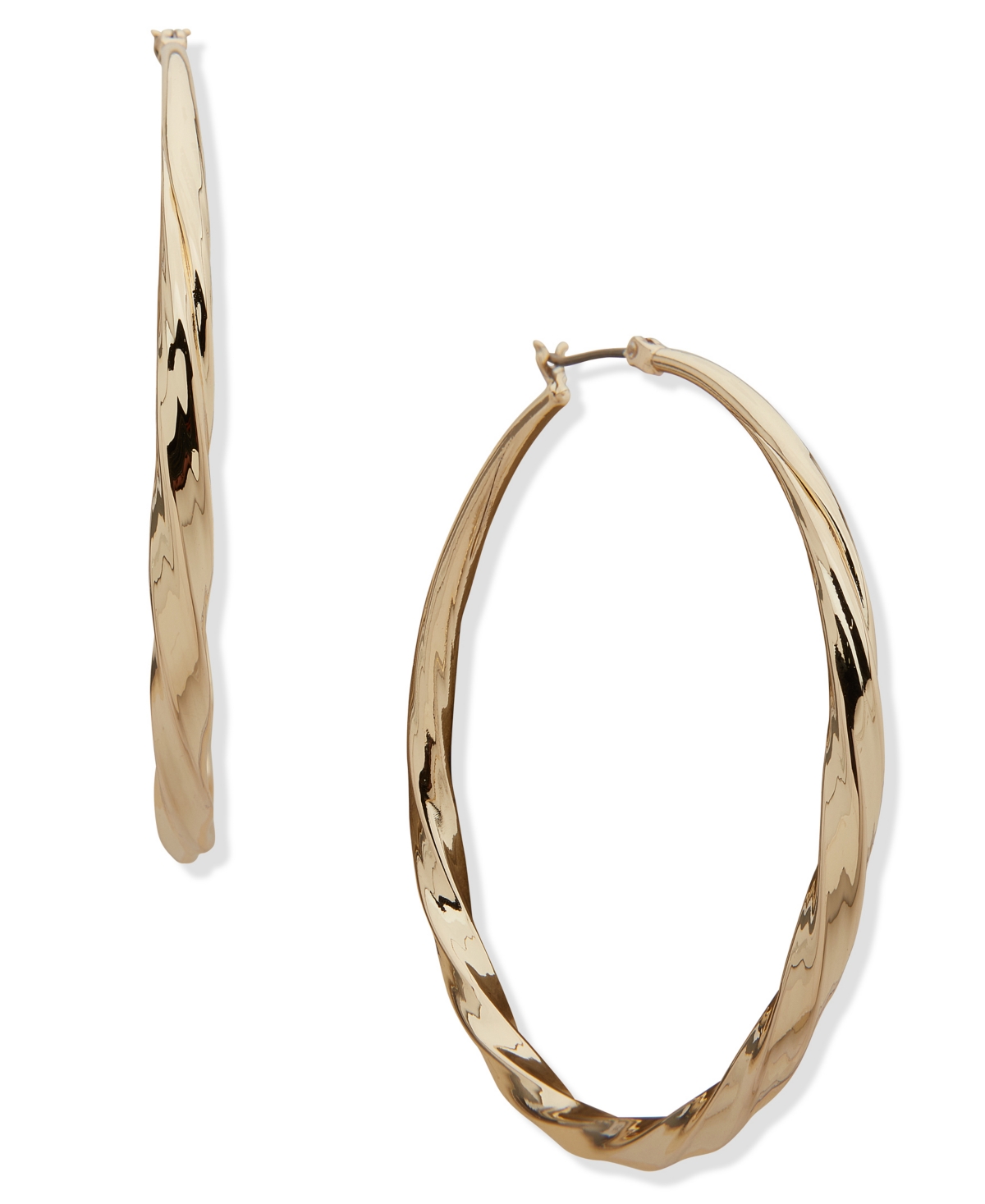 Medium Twist Style Hoop Earrings, 1.98" - Silver