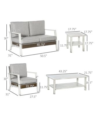 5-Piece Outdoor PE Rattan Wicker Patio Furniture Set, Cushions, 1 Loveseat, 2 Armchairs, 1 Faux Wood Slat Two-Tier Center Coffee Table, 1 Two-Tier Side Table, Grey