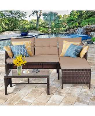 3PCS Patio Wicker Rattan Sofa Set Outdoor Sectional Conversation Set Garden Lawn