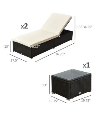 Wicker Patio Lounge Chair Set, Outdoor Chaise Lounge Sets w/ 5-Level Angles Adjust Backrest, Thick Cushions, & Matching Table, for Pool Side, Balcony, Beach, Yard, Cream White