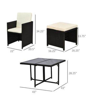 9 Piece Patio Wicker Dining Sets, Space Saving Outdoor Sectional Conversation Set, with Dining Table, Ottoman and Chair & Cushioned for Lawn Garden Backyard, Black