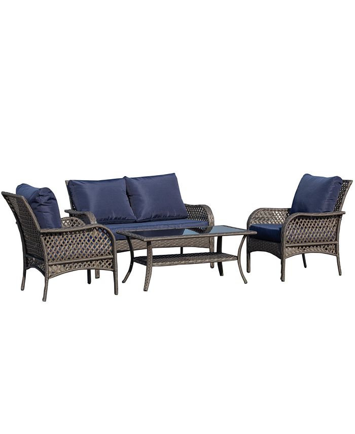 Outsunny 4 Piece Outdoor Wicker Sofa Set Outdoor PE Rattan