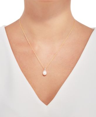 Cultured Freshwater Pearl (8mm) and Diamond Accent Pendant Necklace in 14k Gold