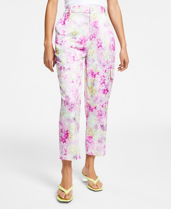 Bar III Women's Satin Floral Cargo Pants, Created for Macy's - Macy's