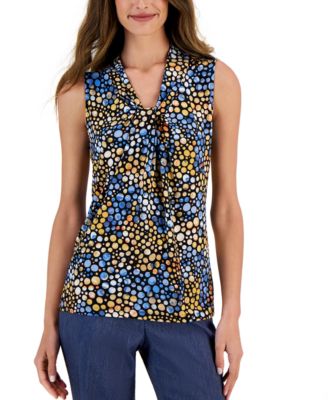 Kasper - Women's Printed Knot-Neck Sleeveless Top