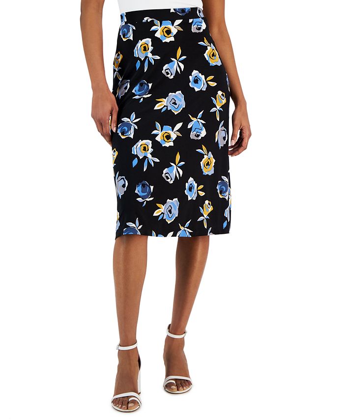 Kasper Women's Printed Stretch Knit Pull-On Midi Skirt - Macy's