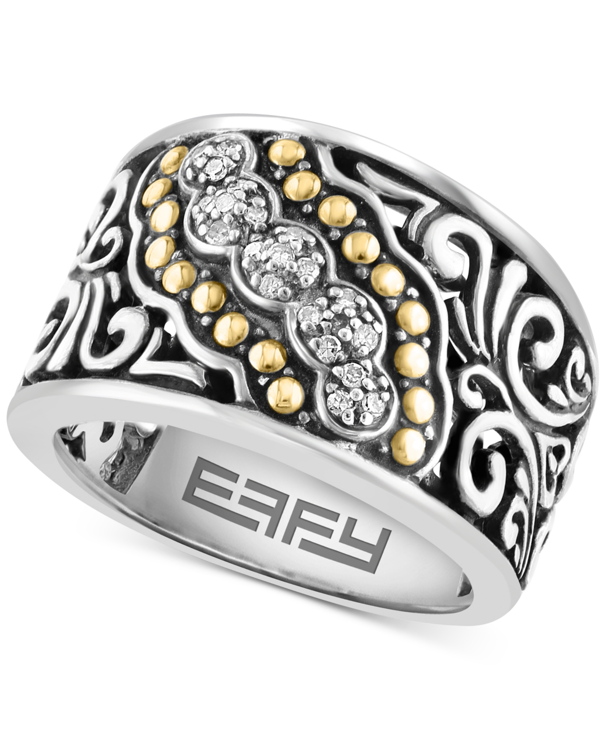 Effy Collection Effy Diamond Scrollwork Statement Ring (1/10 Ct. T.w.) In Sterling Silver & 18k Gold-plate In K Yellow Gold Over Sterling Silver