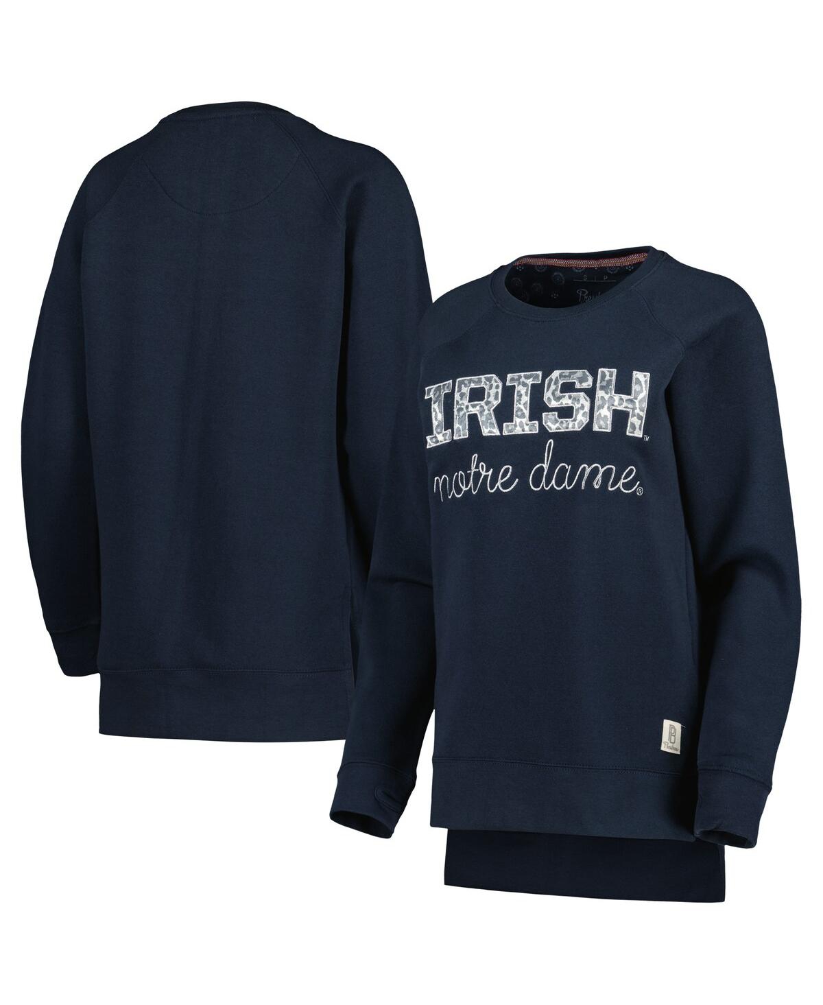 PRESSBOX WOMEN'S PRESSBOX NAVY NOTRE DAME FIGHTING IRISH STEAMBOAT ANIMAL PRINT RAGLAN PULLOVER SWEATSHIRT 