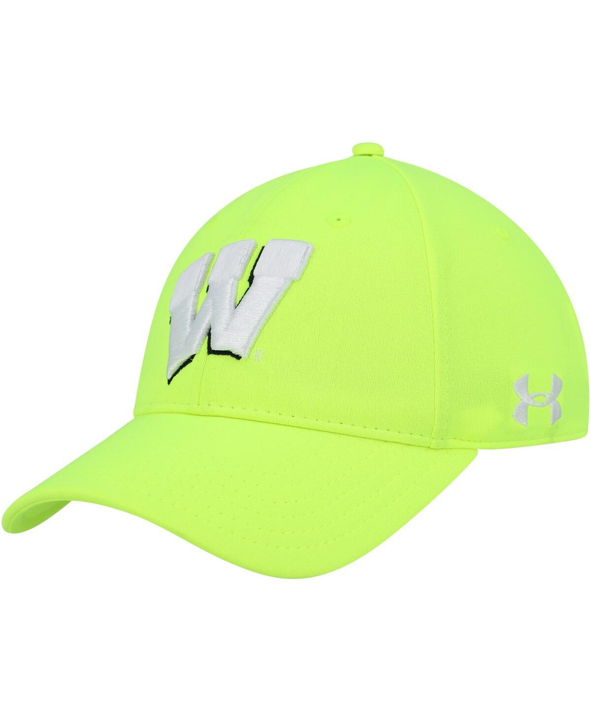 Shop Under Armour Men's  Neon Green Wisconsin Badgers Signal Caller Performance Adjustable Hat