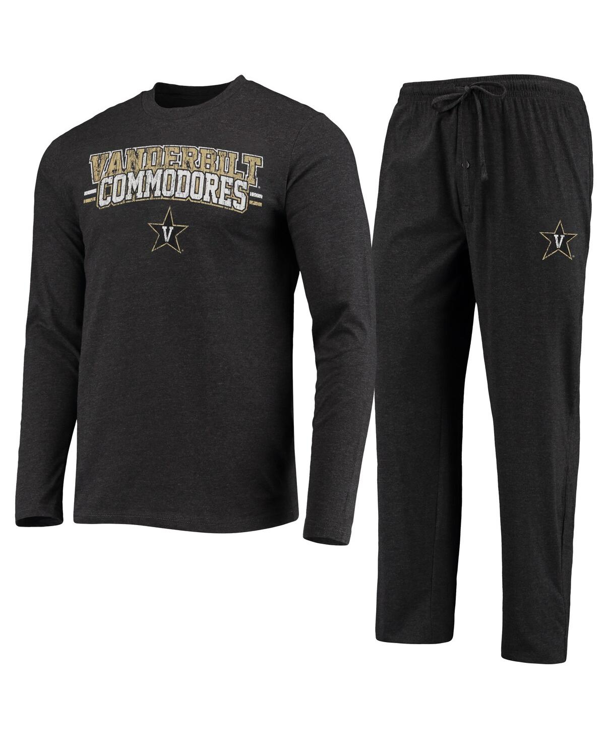 Men's Concepts Sportand Heathered Charcoal Vanderbilt Commodores Meter Long Sleeve T-shirt and Pants Sleep Set - Black, Heathered Charcoal