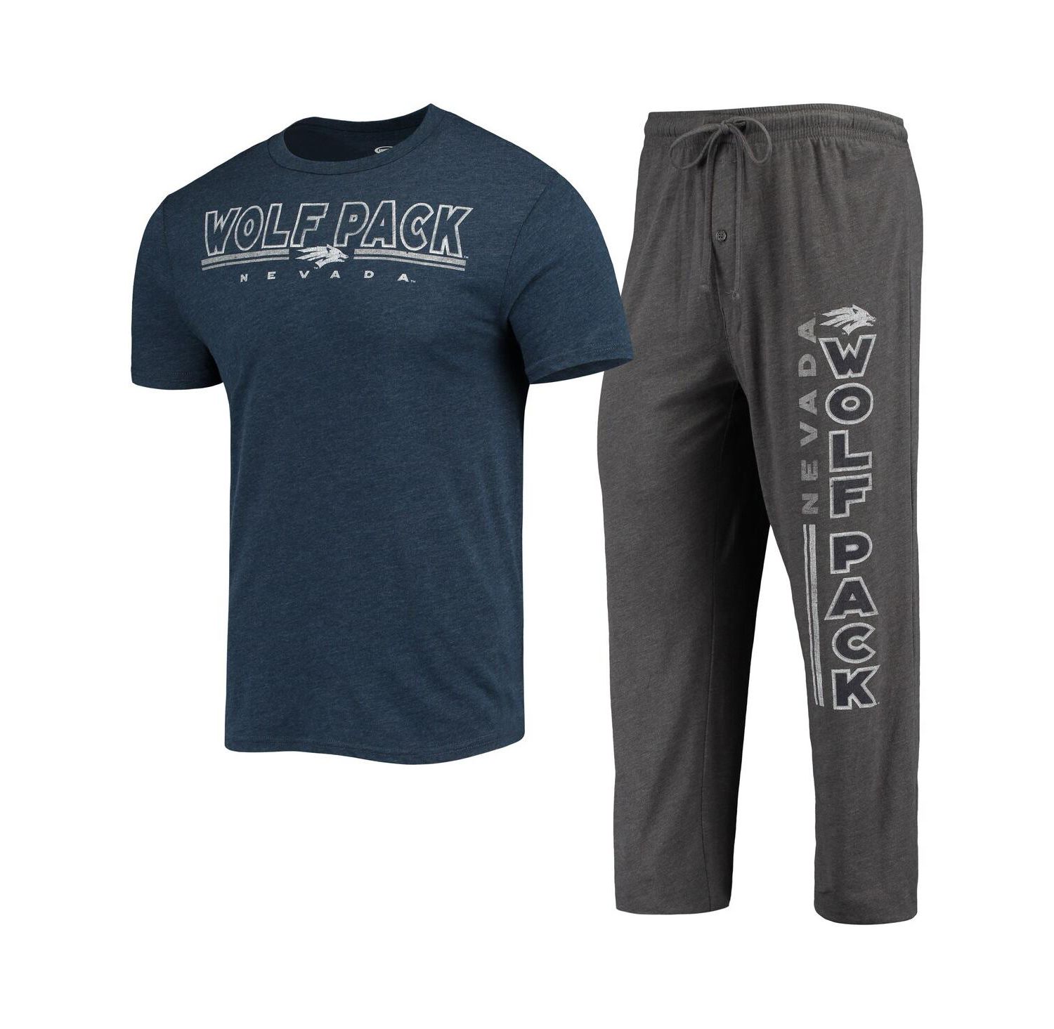 Men's Heathered Charcoal and Navy Nevada Wolf Pack Meter T-shirt and Pants Sleep Set