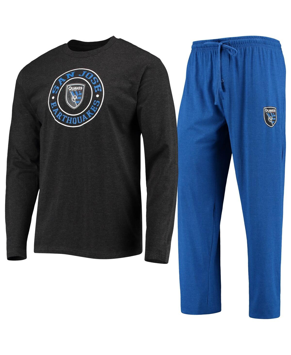 CONCEPTS SPORT MEN'S CONCEPTS SPORT BLACK AND BLUE SAN JOSE EARTHQUAKES METER LONG SLEEVE T-SHIRT AND PANTS SLEEP S