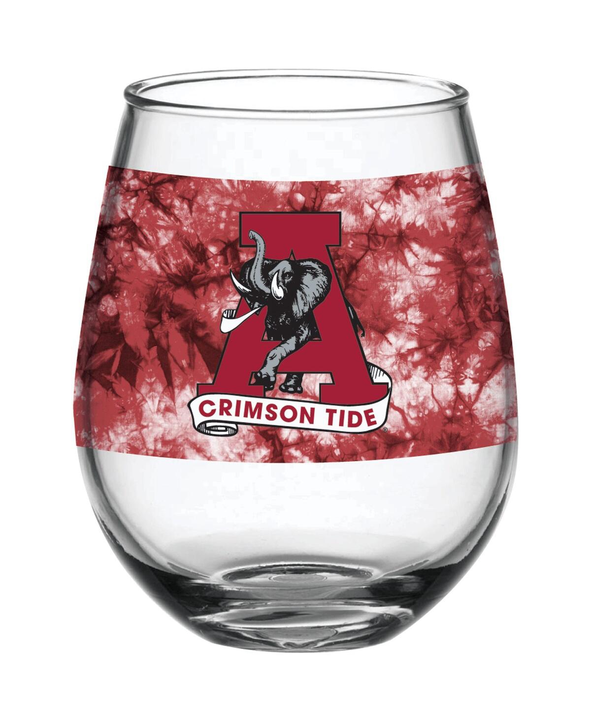 Indigo Falls Alabama Crimson Tide 15 oz Vintage-like Tie-dye Stemless Wine Glass In Clear