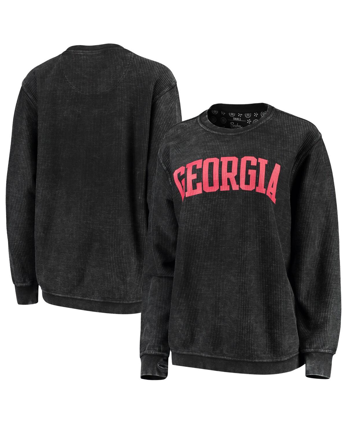 Shop Pressbox Women's  Black Georgia Bulldogs Comfy Cord Vintage-like Wash Basic Arch Pullover Sweatshirt