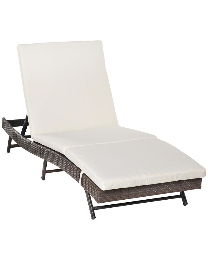 Outsunny Wicker Chaise Patio Lounge Chair, 5 Position Adjustable Backrest and Cushions Outdoor