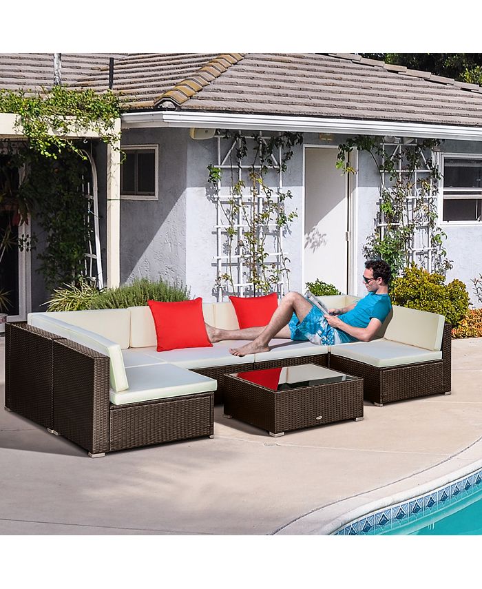Outsunny Patio Furniture Set, 7 Pieces, Sectional Sofa, All Weather PE