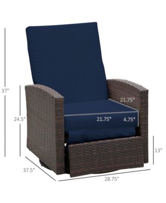 Outdoor Wicker Swivel Recliner Chair, Reclining Backrest, Lifting Footrest, 360° Rotating Basic, Water Resistant Cushions for Patio, Dark Blue