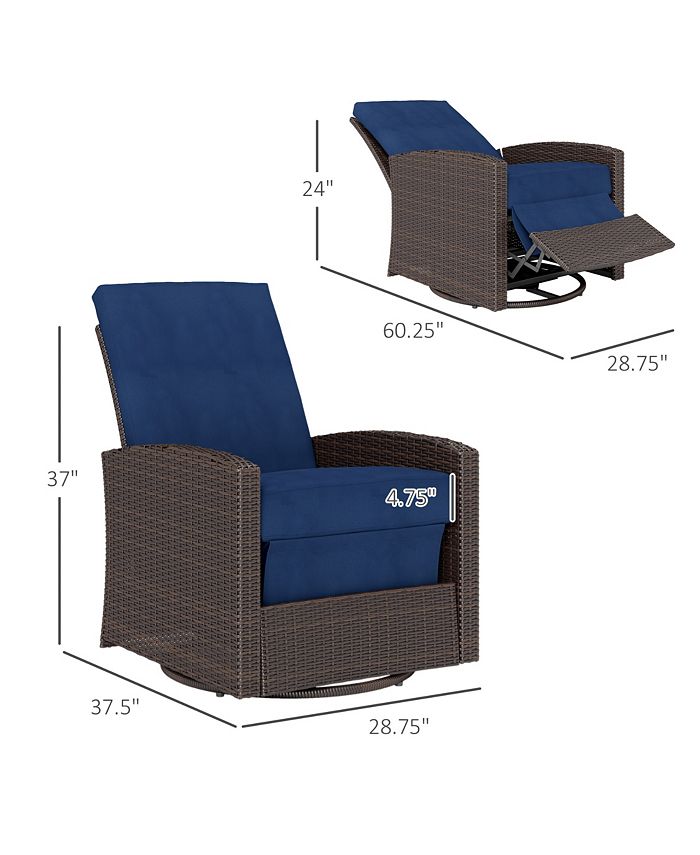 Outdoor Swivel Recliner Chair - Adjustable Backrest & Footrest, All-Weather Wicker, With Cushions