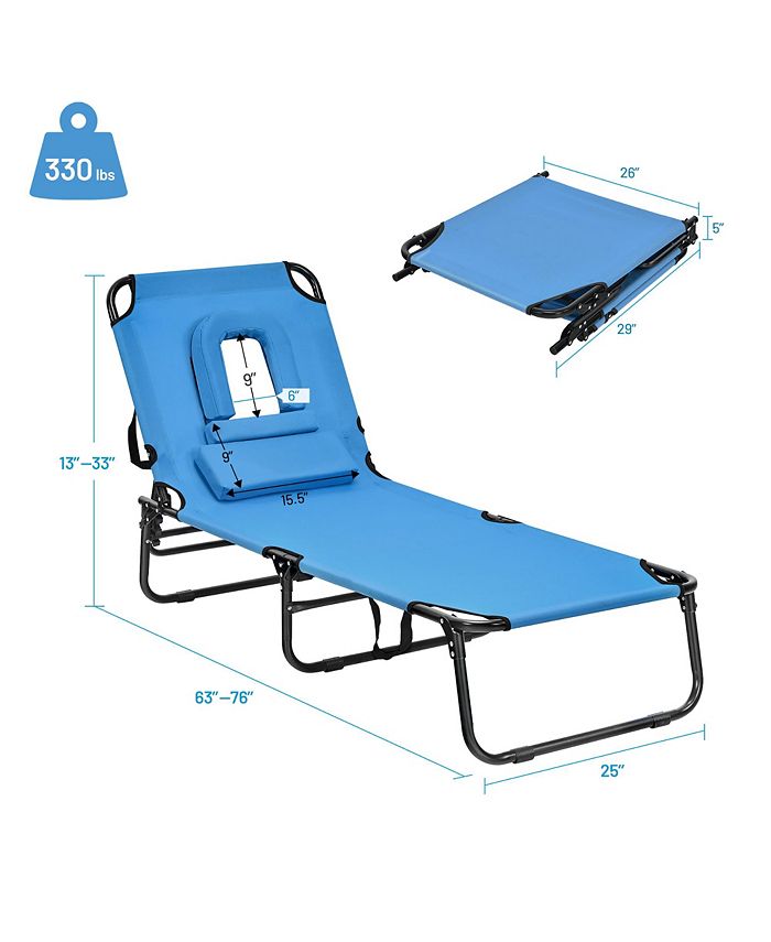 Costway Patio Foldable Chaise Lounge Chair Bed Outdoor Beach Camping