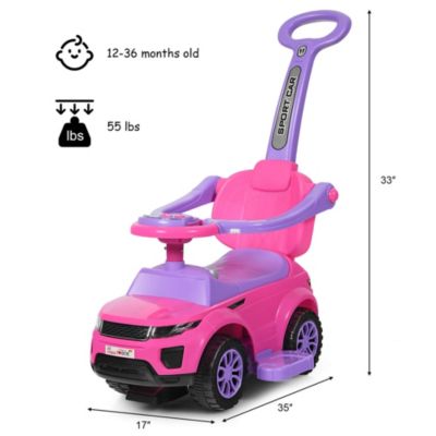 3 in 1 Ride on Push Car Toddler Stroller Sliding Car w/Music