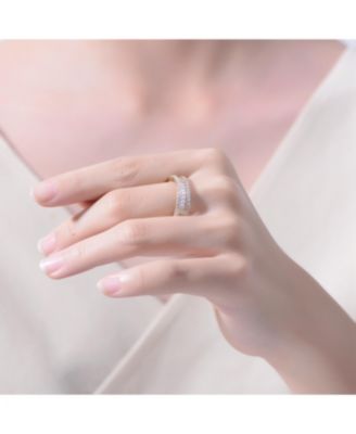 RA 14K Gold Plated Baguette Cubic Zirconia Wide Band Ring