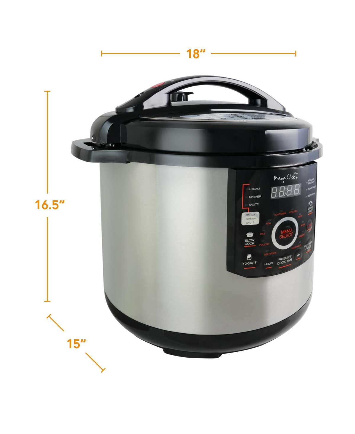 MegaChef 12 Qt. Steel Digital Pressure Cooker with 15 Presets and Glass Lid Silver Smart Closet