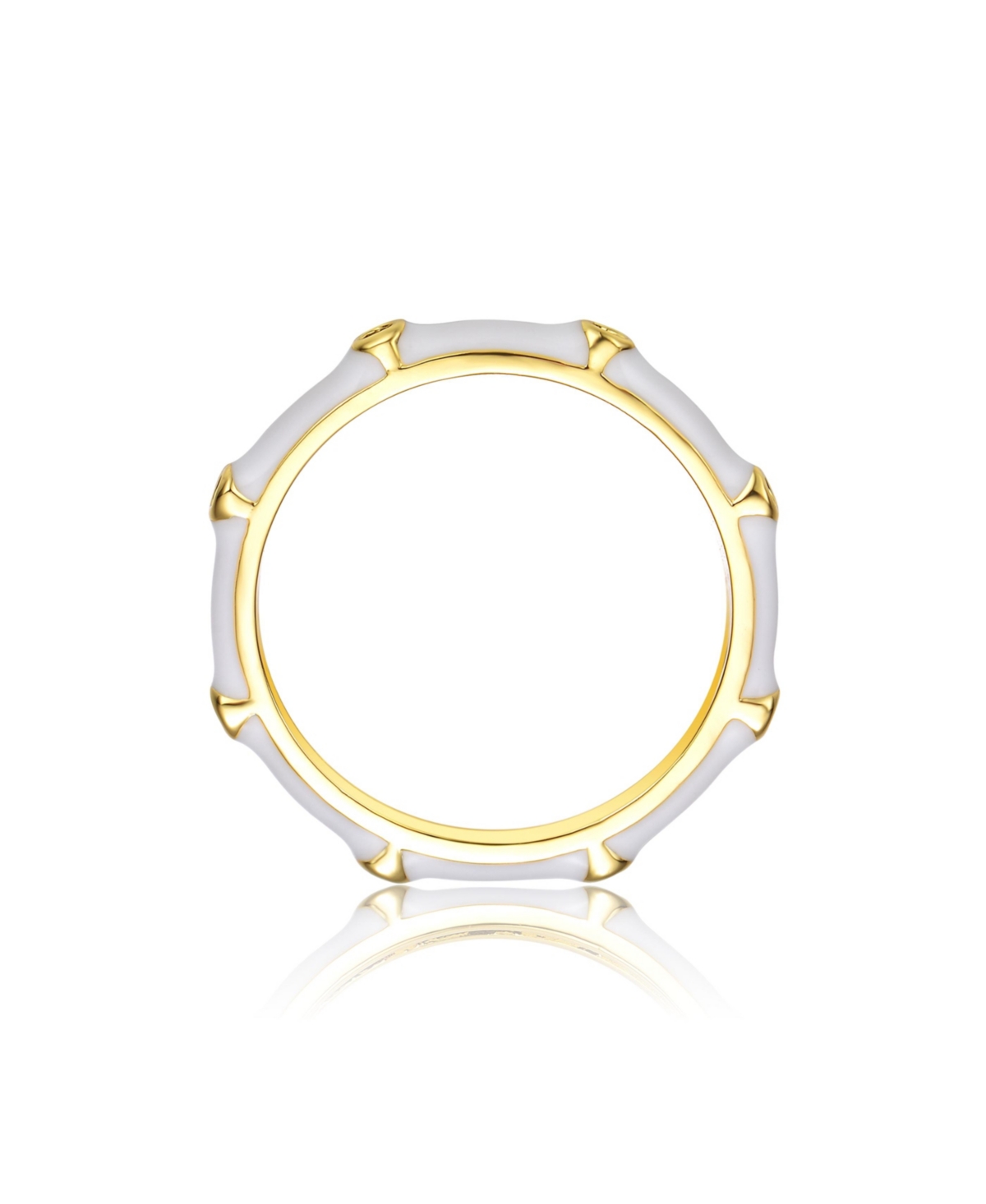 Rachel Glauber Ra 14k Yellow Gold Plated with Cubic Zirconia Creme Enamel Bamboo Kids/Young Adult Stacking Ring
