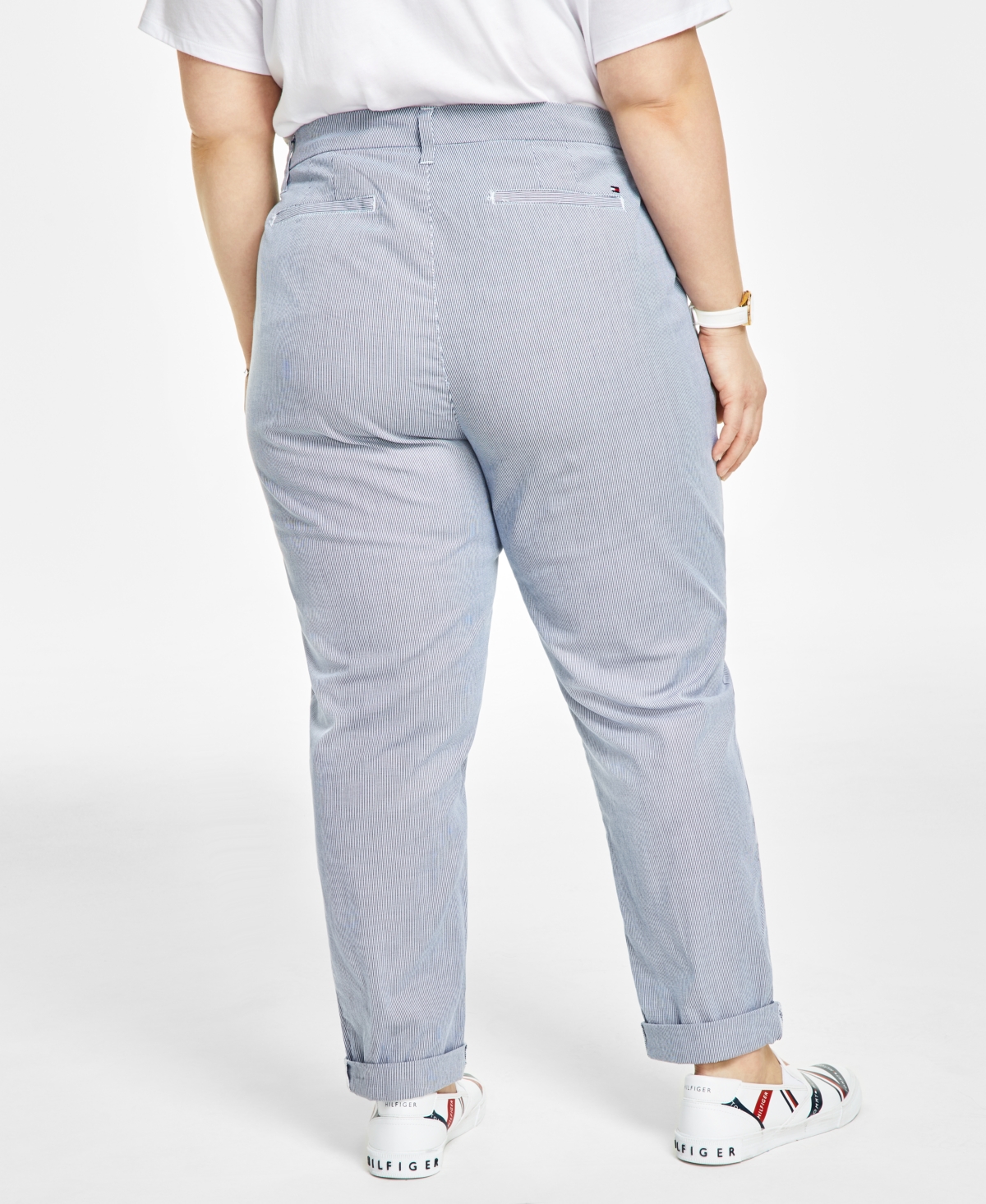 Tommy Hilfiger Plus Size Pinstripe Hampton Chino Pants, Created for Macy's -White