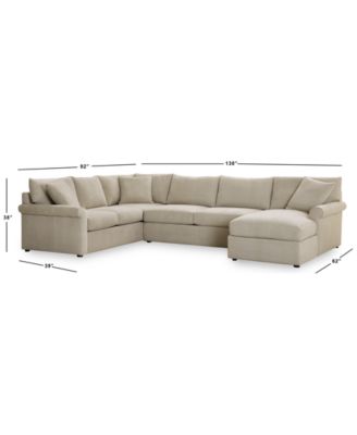 CLOSEOUT! Wrenley 138" 3-Pc. Fabric Sectional Chaise Sofa