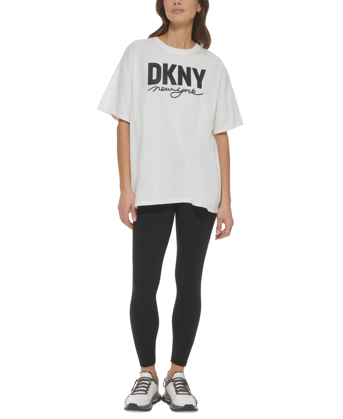 Dkny Sport Women\'s Cotton Relaxed-Fit White/black Closet | Smart T-Shirt Logo-Print 