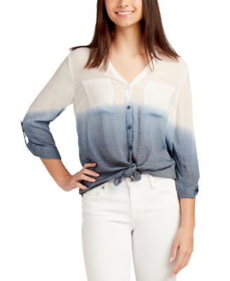 BCX - Juniors' Dip-Dyed Two-Pocket Button-Up Shirt